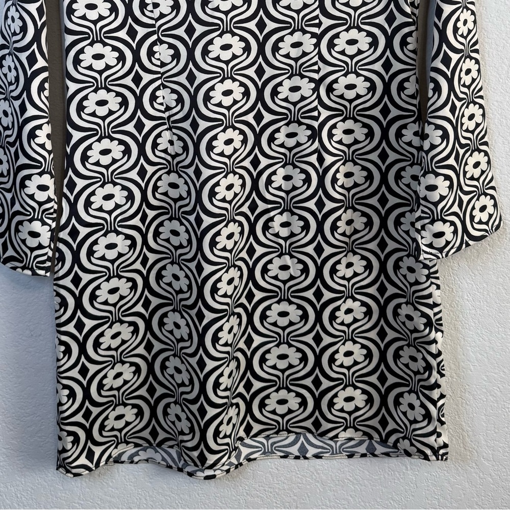 Mango Black Floral Printed Long Sleeve Funky Psychedelic Print Mini Dress Size 4 - Picture 9 of 13